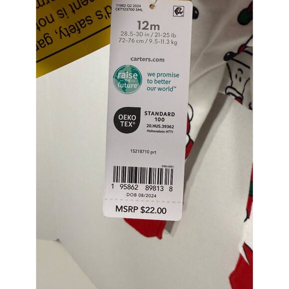 Carters 12M Christmas Holiday Pajama PJ 2pc Set Santa Milk & Cookie NWT Cotton - Picture 5 of 5